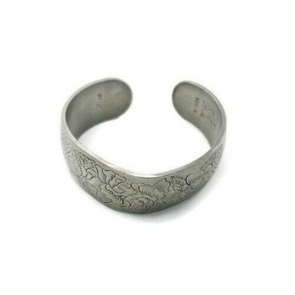 Bracelet Carved Flower Kirk Pewter Cuff